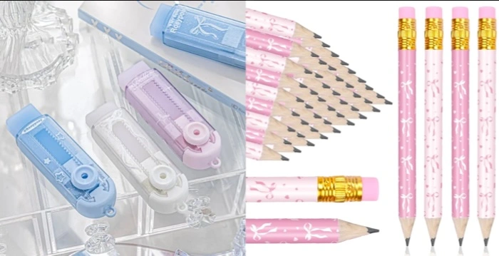 pencils and eraser for drawing a bow